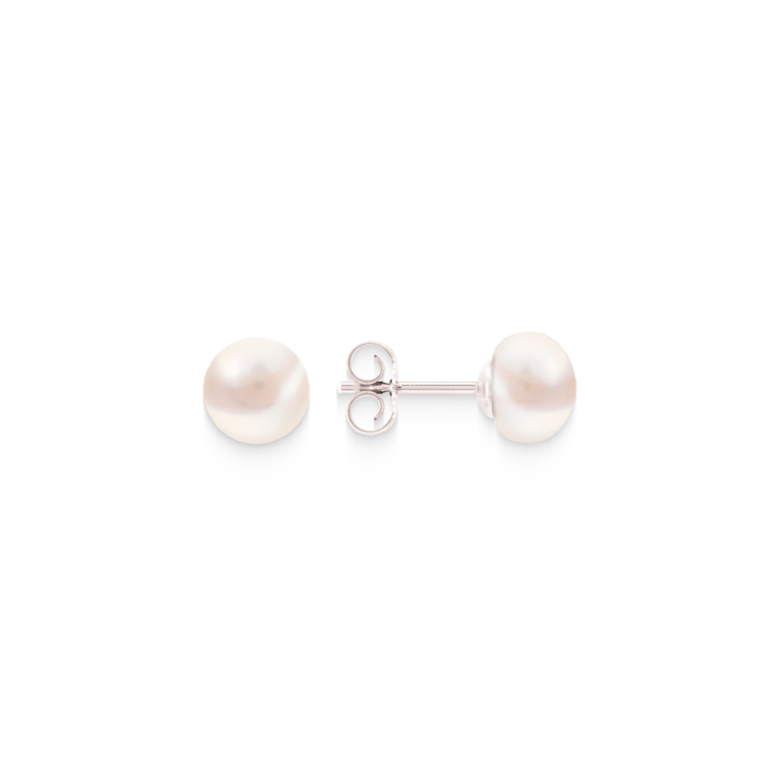Pearl stud earrings white – 925 silver, button shape