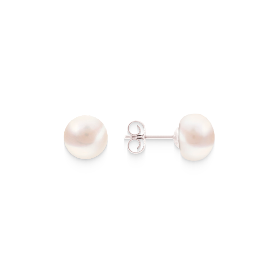 Pearl stud earrings white – 925 silver, button shape