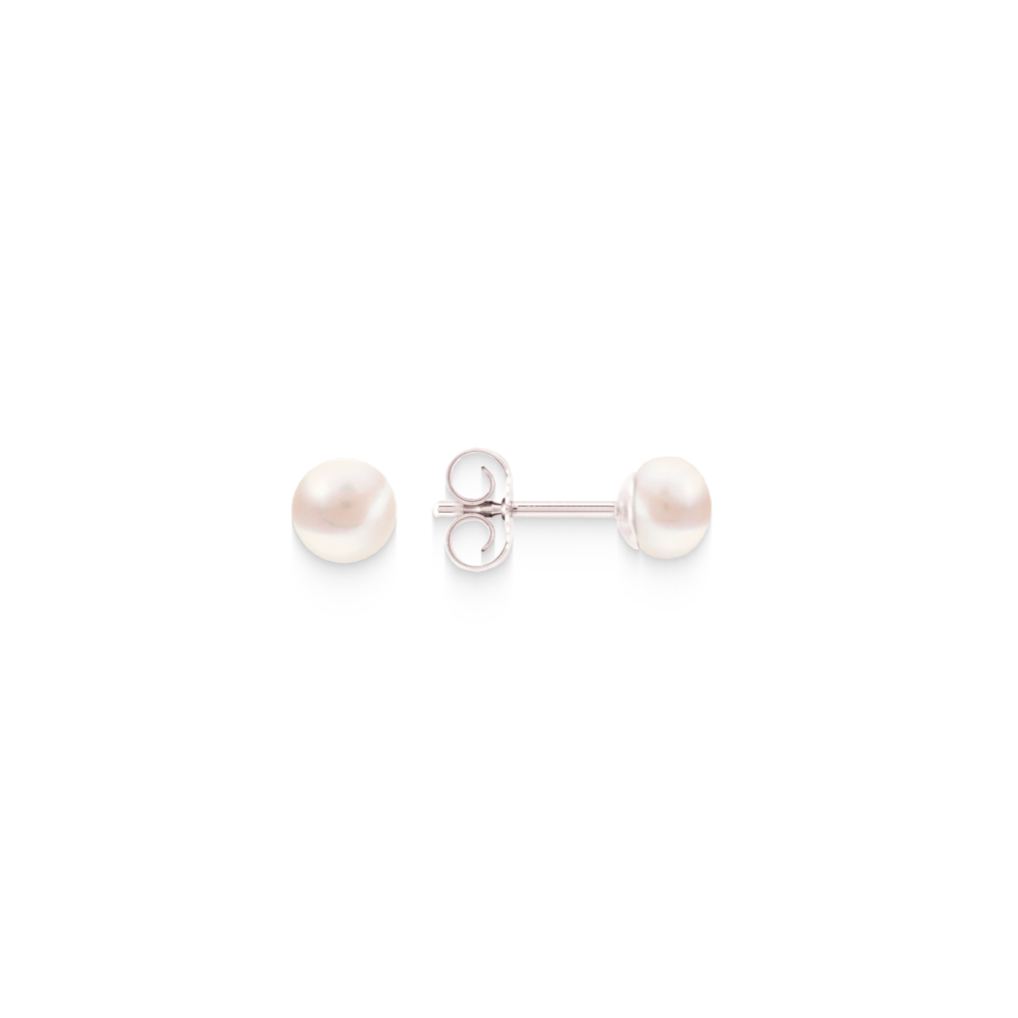 Pearl stud earrings white – 925 silver, button shape