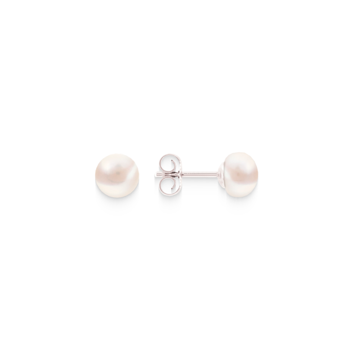 Pearl stud earrings white – 925 silver, button shape