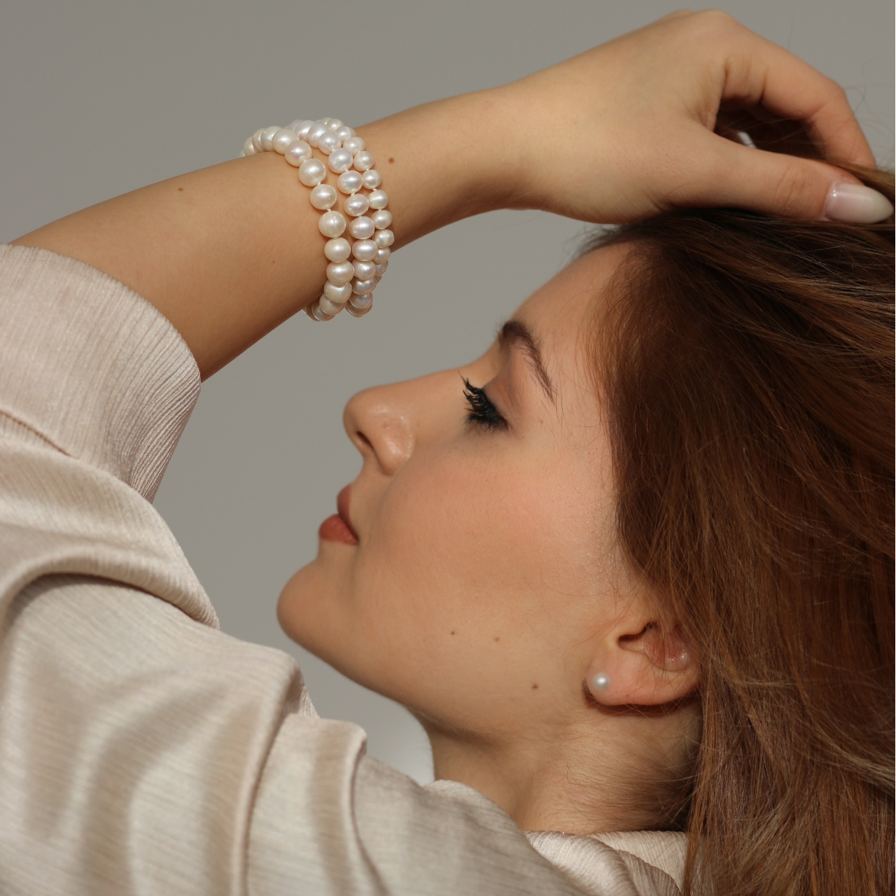 Pearl stud earrings white – 925 silver, button shape