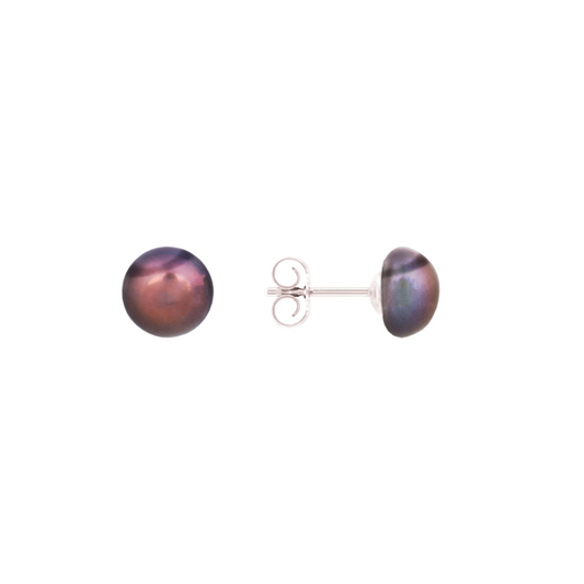 Pearl stud earrings in anthracite – 925 silver, button shape