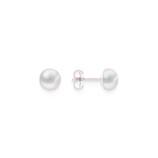 Pearl stud earrings grey – 925 silver, button shape