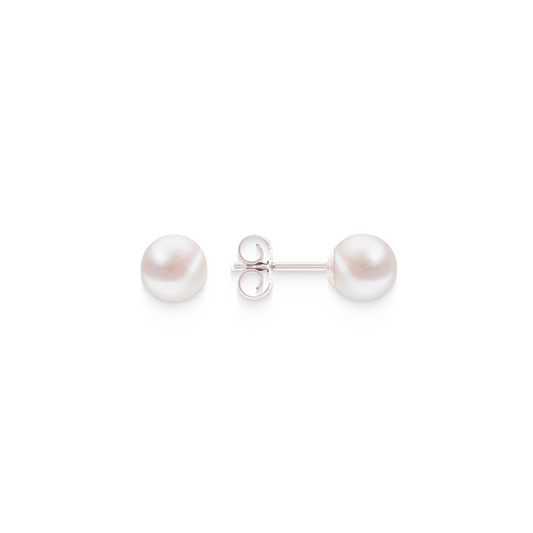 Full Round Pearl Stud Earrings – 925 Silver